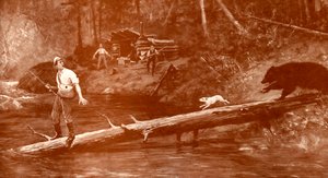Beer nadert vissers in het bos door Henry Marriott Paget