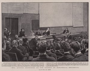 Mevrouw Ayrton geeft een lezing aan de Society of Electrical Engineers door Henry Marriott Paget