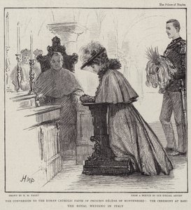 De bekering tot het rooms-katholieke geloof van prinses Helene van Montenegro, de ceremonie in Bari de koninklijke bruiloft in Italië