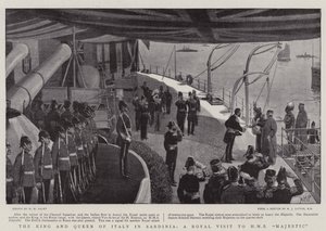 De koning en koningin van Italië in Sardinië, een koninklijk bezoek aan HMS Majestic