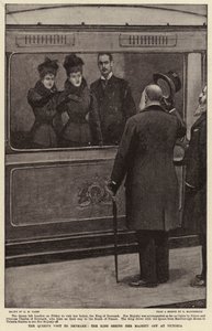 Het bezoek van de koningin aan Denemarken, de koning neemt afscheid van Hare Majesteit op Victoria door Henry Marriott Paget