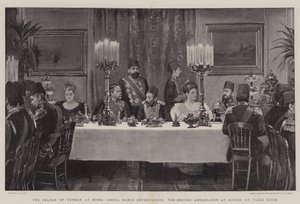 De Sultan van Turkije thuis, Abdul Hamid vermaakt de Britse ambassadeur tijdens het diner in Yildiz Kiosk