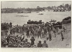 De universiteitsbootrace, de finish, gezien vanaf het schip, Mortlake door Henry Marriott Paget
