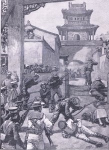 De oorlog in China: De gevechten in Tientsin, illustratie uit Cassells Geschiedenis van Engeland, 1900s door Henry Marriott Paget