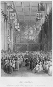 De Guildhall. Installatie van de Lord Mayor op 8 november, ca. 1841 door Henry Melville