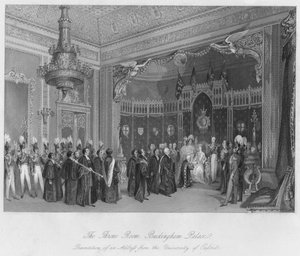 De troonzaal, Buckingham Palace. Overhandiging van een adres van de Universiteit van Oxford, ca. 184