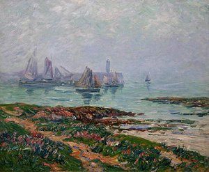 Kustscène met vissersboten door Henry Moret