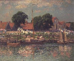 Aan de oever van een rivier in Nederland