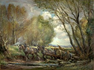 Hout slepen, Stirlingshire, Schotland door Henry Morley