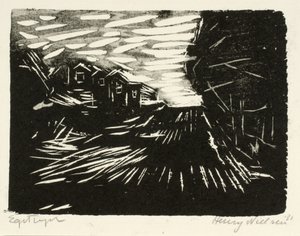 Brede weg, huizen, bomen door Henry Nielsen