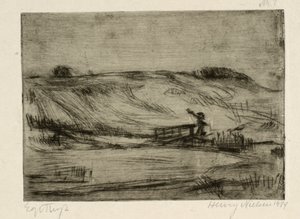 Landschap met een man bij een brug door Henry Nielsen