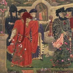 Het kiezen van de rode en witte rozen in de Tempeltuin, 1910