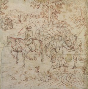 Landschap met oogsters die naar huis terugkeren, c.1595-1605 door Henry Peacham