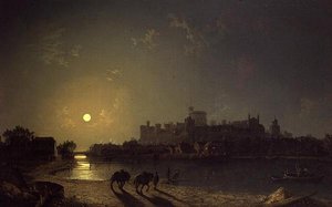 Maanlicht uitzicht op Windsor Castle vanaf de Theems
