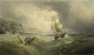Schepen voor de kust in een stormachtige zee, 1874 door Henry Redmore