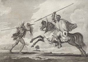 Fit Aurari Zogo die een voetsoldaat aanvalt, Ethiopië