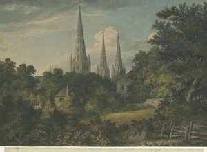 Lichfield Kathedraal - Noordoostaanzicht: aquarel, 1797 door Henry Salt