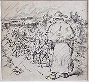 De schooljongen golfers in de regen, illustratie uit 