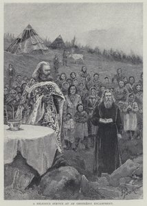 Een religieuze dienst bij een Orozhanni kampement door Henry Sandham