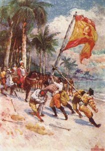 Het hijsen van de Spaanse vlag, de eerste vlag in Florida