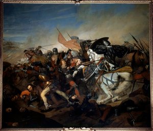 Zicht op de Slag bij Kassel op 23/08/1328, overwinning van Filips VI van Valois op het Vlaamse leger