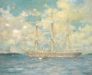 Een Franse Bark in Falmouth Bay, 1902 door Henry Scott Tuke