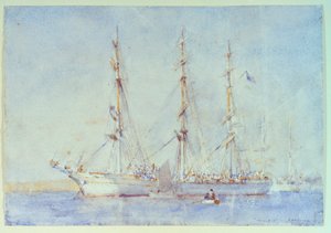 Frans schip Marecual de Cashes in Falmouth juli 1914, begin 20e eeuw door Henry Scott Tuke
