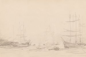 Schepen in de Haven van Falmouth door Henry Scott Tuke