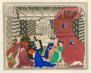Christine de Pisan presenteert haar boek aan de koningin van Frankrijk, begin 15e eeuw