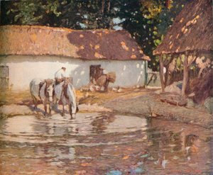 Een boerenerf in Picardië, ca. 1900 door Henry Silkstone Hopwood