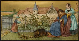 Zonder Alles, plaquette met een illustratie uit Shakespeares Seven Ages, Minton aardewerk, Staffordshire, 1874