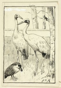 Vier vogels in landschap door Henry Stacy Marks