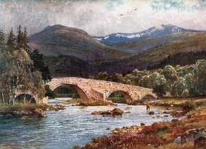 Old Mar Bridge en Lochnagar, Aberdeenshire (kleurenlitho)