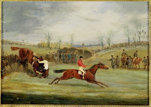Een steeplechase, een andere heg door Henry Thomas Alken