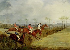 Een steeplechase, over een heg en sloot door Henry Thomas Alken
