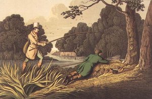 Pike Fishing, geaquarelleerd door I. Clark, uitgegeven door Thomas McLean