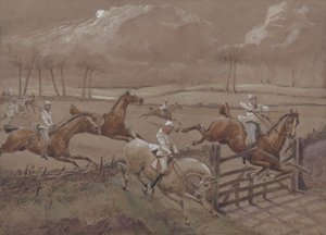 Het laatste veld bij Nacton Heath, plaat 3, uit The First Steeple Chase on Record, gegraveerd door J. Harris, gedrukt door Ackermann, Londen in 1839 door Henry Thomas Alken