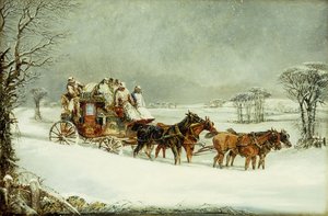 De York naar Londen Koninklijke Postkoets op de Open Weg in de Winter