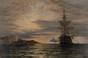 De Ochtendsaluut van HMS St Vincent bij Portsmouth