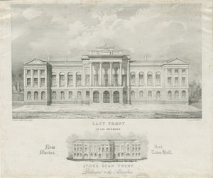 Stoke-upon-Trent - Voorgenomen Nieuwe Markt en Stadhuis: Lithografie, nd [c 1834] door Henry Ward