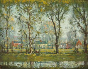 Dorp in New England door Henry Ward Ranger