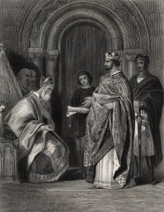 Hendrik II presenteert de Pauselijke Bul aan de Aartsbisschop van Cashel, gegraveerd door G. Greatbach