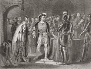 Lord Thomas Fitzgerald doet afstand van zijn trouw aan Hendrik VIII in 1534, uit 