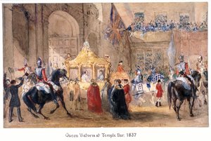 Koningin Victoria bij Temple Bar, Londen, 1837