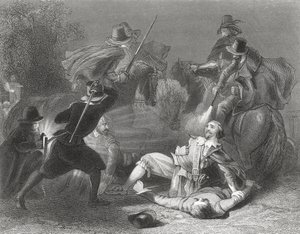 De moord op Lord Kilwarden door de rebellen van Robert Emmet in Dublin, Ierland, 1803, uit 