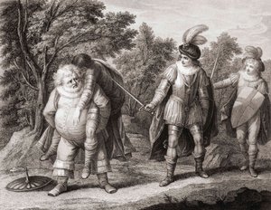 Falstaff met het lichaam van Hotspur op zijn rug door Henry William (after) Bunbury