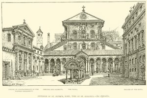 Exterieur van de Sint-Pietersbasiliek, Rome, tijd van St. Ignatius (gravure) door Henry William Brewer