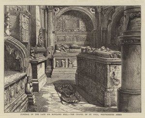 Begrafenis van wijlen Sir Rowland Hill, de kapel van St Paul, Westminster Abbey door Henry William Brewer