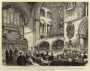 Z.K.H. de Prins van Wales bij de heropening van het Noord Transept van de Kerk van St Bartholomew the Great, West Smithfield, door de Aartsbisschop van Canterbury door Henry William Brewer