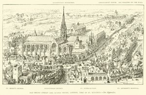 Old Broad Street en Austin Friars, Londen, tijd van St. Ignatius (gravure)